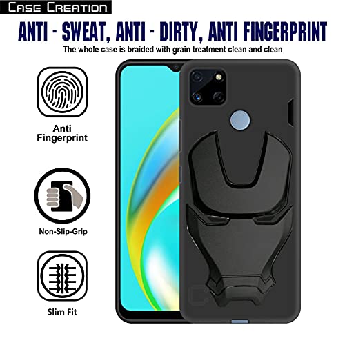 Image of COVERLY Official 3D Smooth Feel Avengers Logo Mask Soft Rugged Grip TPU Silicone Iron Man Engraved Cartoon Movie Engraved Silicone Rubber Matte Strong Back Cover for Realme C15 (6.50 inch) - Black
