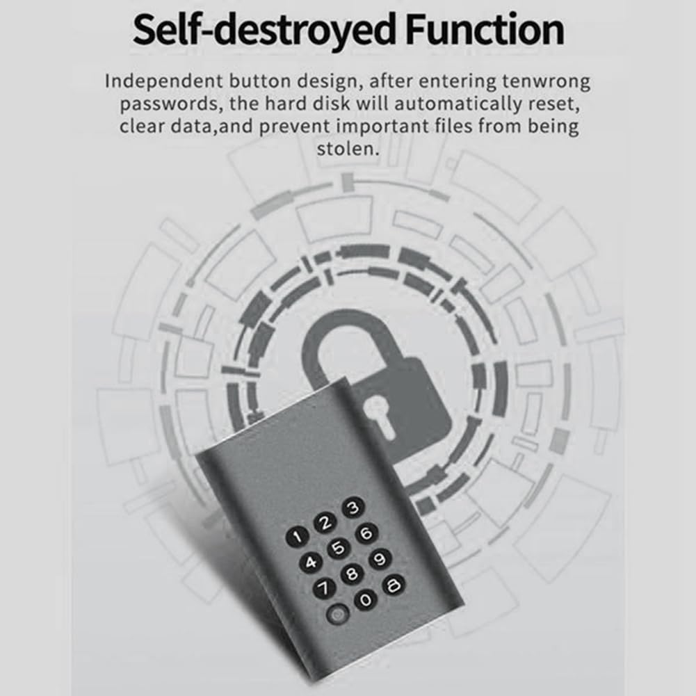 Disco Duro Externo PortáTil USB-C Caja de Disco Duro Cifrada Unidad de Estado SóLido Cifrada de 128 GB (Negro)