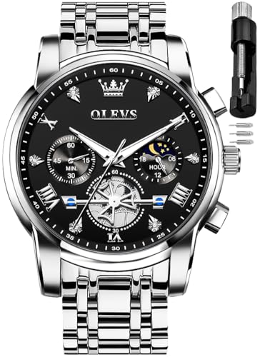 Image of OLEVS Mens Watches Luxury Diamond Calendar Stainless Steel Male Watches Business Dress Waterproof Luminous Fashion Watch for Men