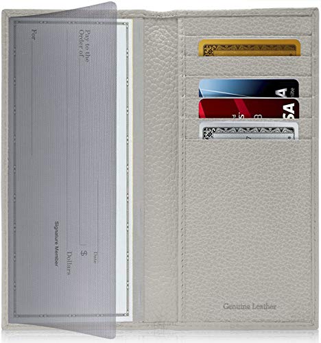 Genuine Leather Checkbook Cover For Women & Men - Checkbook Holder Check Book Covers For Duplicate Checks Card Wallet RFID