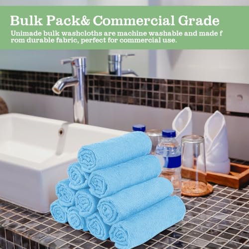 Image of UNIMADE Washcloths - 20 Pack - Face Towels (12 inch x 12 inch), Highly Soft Wash Cloths and Hand Towels, Fast Drying Multi-Purpose Microfiber Cleansing Cloths for Bathroom, Hotel, Spa, and Salon - Blue
