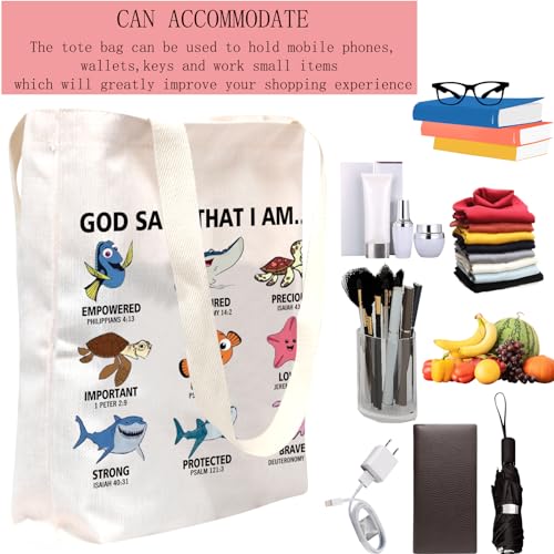 POFULL Movie Inspired Tote Bag Cartoon Character Lover Gift Animal Ocean Gift (God Says Fish Tote Bag)2