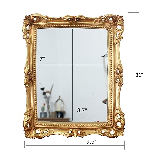 Funerom Vintage 11 X 9.5 Inch Decorative Mirror, Wall Mounted & Tabletop Makeup Mirror ，Square Antique Gold thumb #4