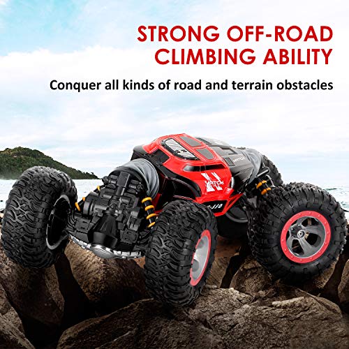 KingsDragon Remote Control Car,2.4 GHZ High Speed Stunt RC Racing Cars RC Rock Crawler w/ Rechargeable Batteries,Indoor Outdoor Motors Vehicles Buggy Hobby Car Toy Gifts for Boys Girls-Red