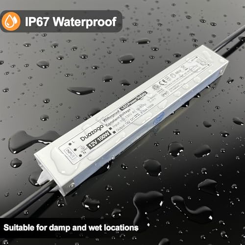 Image of 100 Watts LED Driver 12 Volt Power Supply 110 120V to 12V Converter | IP67 Waterproof, AC to DC, Low Voltage Landscape Lighting Transformer,ETL Listed, Plug with 4.4Ft Cord for Outdoor LED Lights