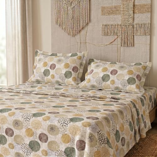 Image of LANE LINEN Symphony | 100% Cotton Sheet Set | Soft & Breathable Fabric | 3 Piece (1 Bedsheet + 2 Pillow Covers) | Super King Bed Sheet Set - Geometric Circle Pattern