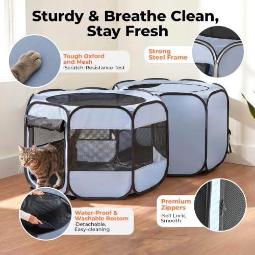 Image of Portable 2-in-1 Dog Cat Playpen with Sunshade Room, No Assembly Need