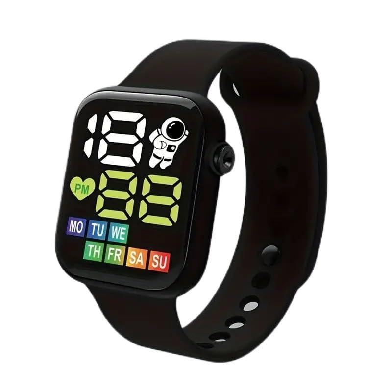 LED Space Explorer Watch - Luminous, Week Display Digital Electronic Timepiece for Young People- Color Black