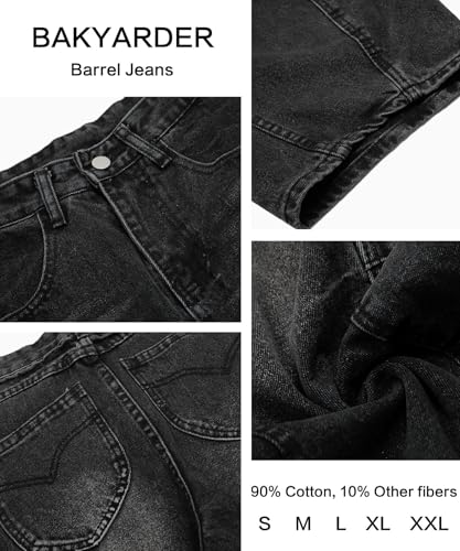 Unisex Vintage Distressed Washed Barrel-Leg Jeans Wide Baggy Denim Pants Retro Loose Streetwear Trousers3