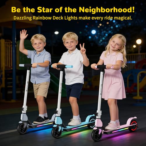 Image of SIMATE Electric Scooter for Kids 6-14, Colorful Lights & Double Brake System, Aluminum Alloy Frame, Foldable, LED Display, for Boys Girls