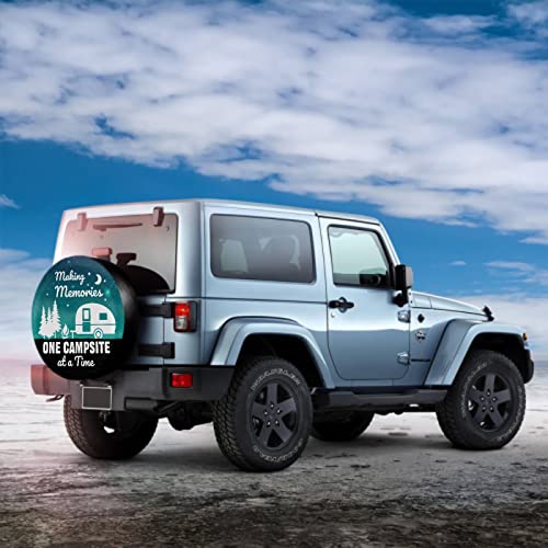 Image of Making Memories One Campsite of A Time Spare Tire Cover Tree 16 Inch | Blue Green,Polyester,Protectors Tire Cover,Waterproof,Dust-Proof,Universal,Fit for RV Jeep SUV Motor Travel Camper Tires