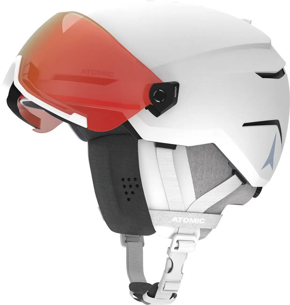Atomic Savor Visor Photo Casque De Ski À Visière, Bruyère Blanche, Taille M, Absorption Maximale Des Chocs, Système De Ventilation Active Aircon, Miroir Haut De Gamme Pour Une Visibilité Parfaite