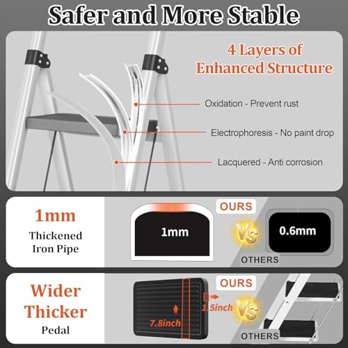 DIAMONDFORGE 4 Step Ladder, Folding Step Stool with Wide Anti-Slip Pedal, Soft Grip Handle & Non-Slip Feet, Sturdy Steel Ladder with 600 lbs Capacity for Home, Kitchen & Office, Black Grey by DIAMONDFORGE - Image 2