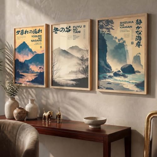 Image of kotart Japanese City View Art Posters with Frame | Aesthetic Japanese Art Framed Poster for Bedroom Living Room Gaming Room Wall Decor Set Of 3 (13X17 inch)