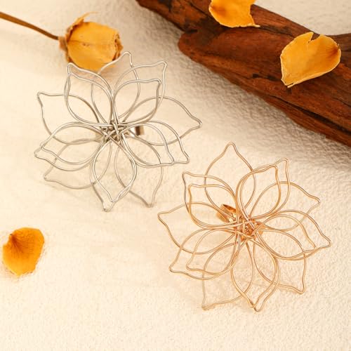 Gold Flower Ring for Women Dainty Gold Floral Ring Silver Flower Ring Adjustable Flower Rings Floral Jewelry4