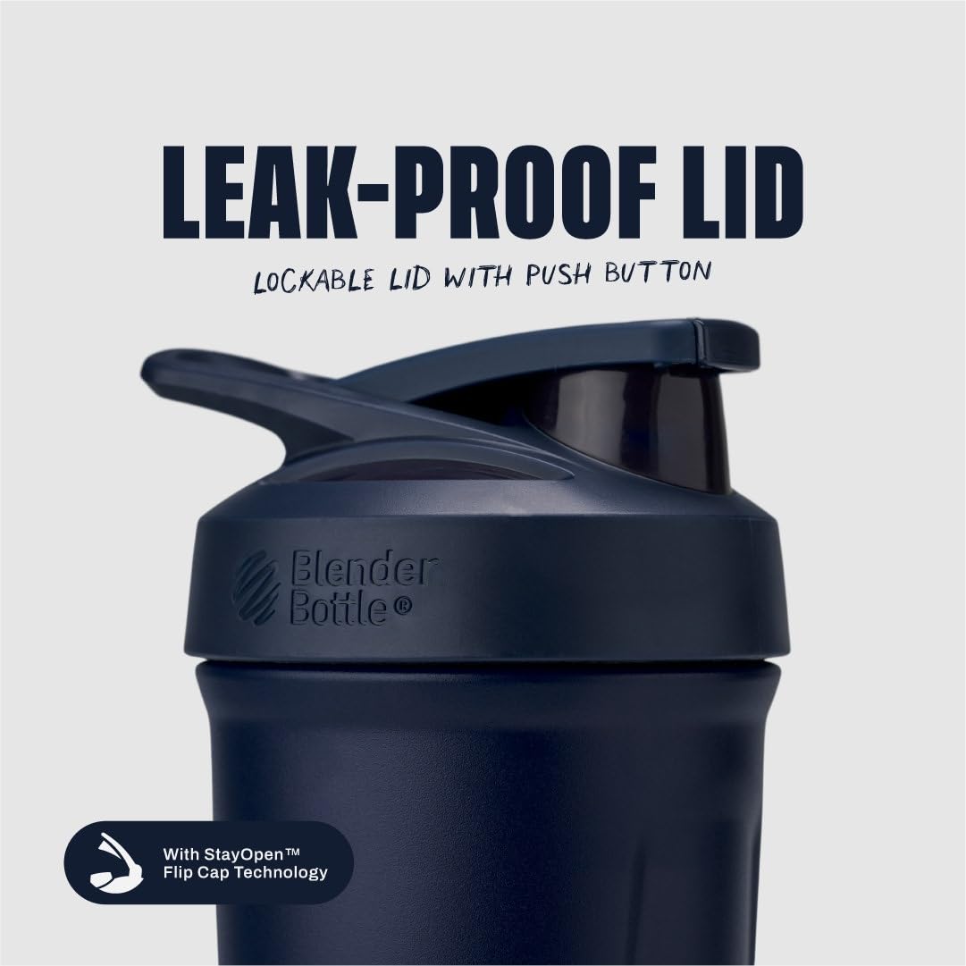 BlenderBottle Strada Bouteille d'eau isotherme en acier inoxydable avec fouet métallique, 710 ml, bleu marine