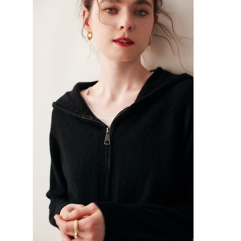 Image of Women's Fall and Winter 100% Cashmere Zipper Open Long Sleeve Hoodie