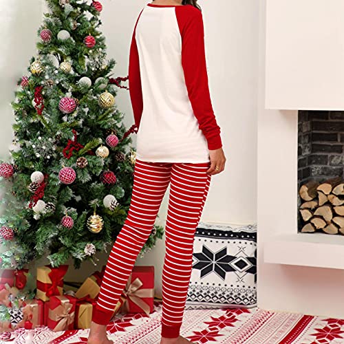Roupas de Natal para mulheres, conjuntos de 2 peças, pijamas de árvore de Natal raglan, manga longa,