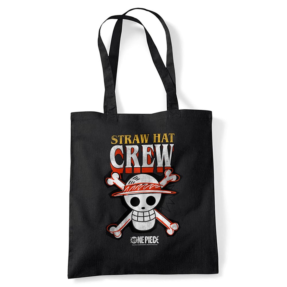 One Piece Straw Hat Crew Logo Grocery Travel Reusable Tote Bag, Black