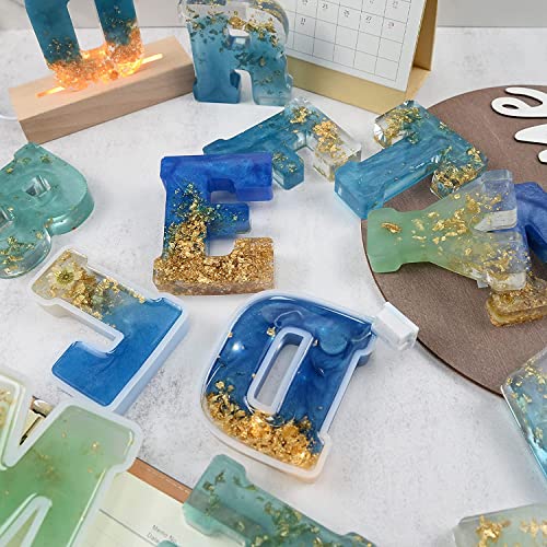 Grande Lettre Résine Moule Silicone avec Socle Lumineux, Un DIY 3D Capital Alphabet Moule Epoxy pour Fête d'anniversaire Décoration (D) - Image 5