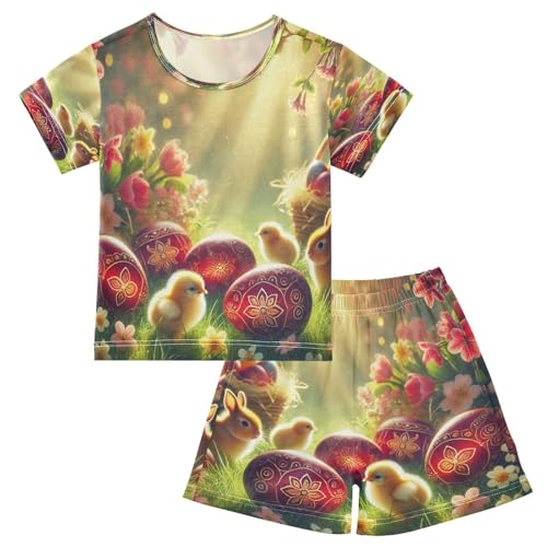 Easter Eggs Rabbit Cute Pajama Set Short Sleeve PJ Set Cotton Summer Pajamas Sleepwear Soft 5Y