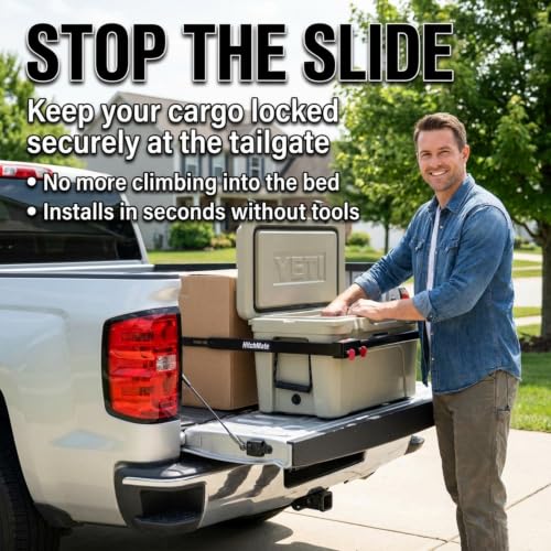 Image of HitchMate Cargo Stabilizer Bar Full Size 59 inch to 73 inch with StabiLoad Divider Bar and Cargo Net