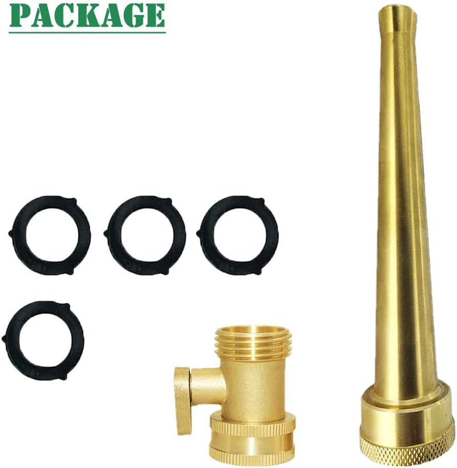 6" Garden Water Hose Nozzle with Garden Hose Shut Off Valve Heavy Duty Brass PowerBlast Super Sweeper with Shutoff 3/4 Inch GHT Thread Inlet for Cleaning Driveway Yard Pool Kennel Car