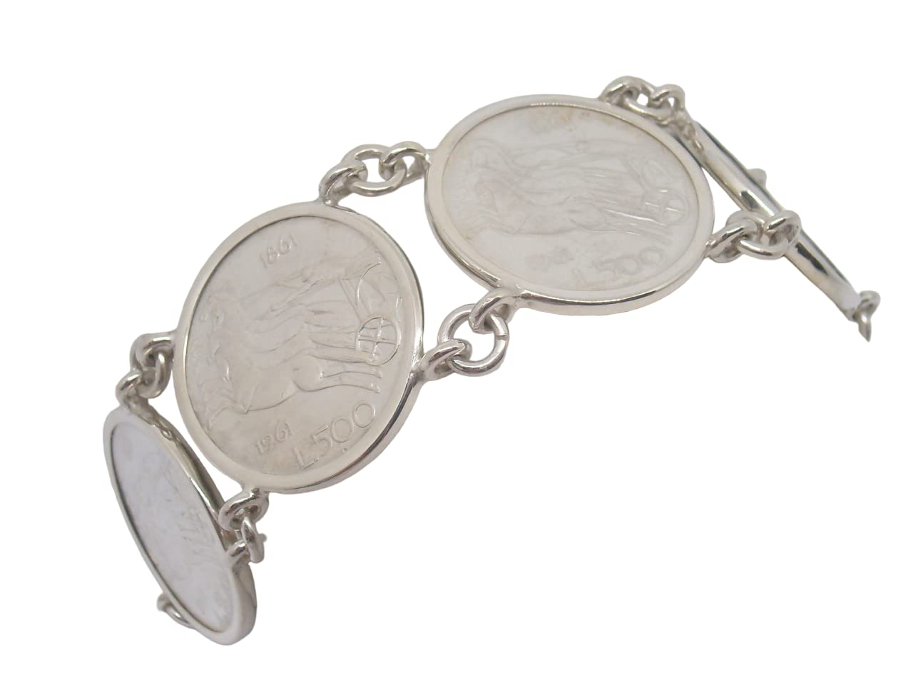 Cozzi Gioielli 925 Silver Bracelet con Monete d'Oro 500 Lire Quadriga Series - Centenario - Bracelet