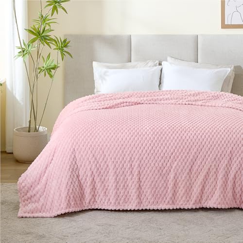 Image of BEDELITE Pink King Blanket for Bed, Soft Cozy Gifts for Women, 108 * 90 | 3D Jacquard Decorative Fleece Blanket, Super Soft Plush Throws, Cute Birthday Gift for Women & Men, Suitable for All Seasons