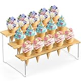 DEMEGA Ice Cream Cone Holder, 3-Tier Acrylic Ice Cream Stand, Waffle Cone Displaying Stand for Kids Party, Birthday, Wedding