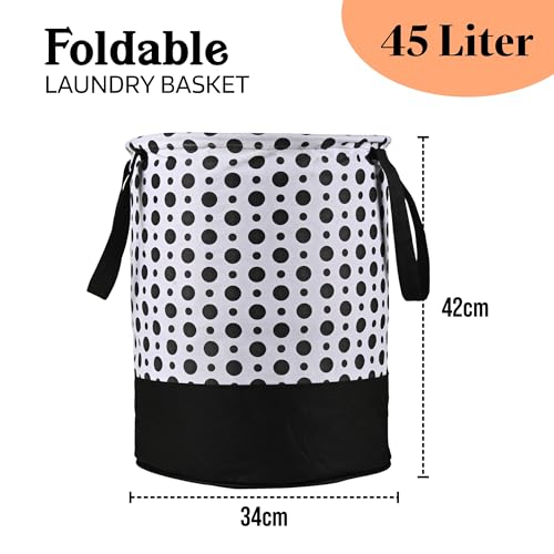 Image of Urbane Home Pack of 3 Foldable Dirty Clothes 45L Laundry Basket With Handles | Baby Unwashed Dress Bin /Storage Box | Polka Dots -Black & White