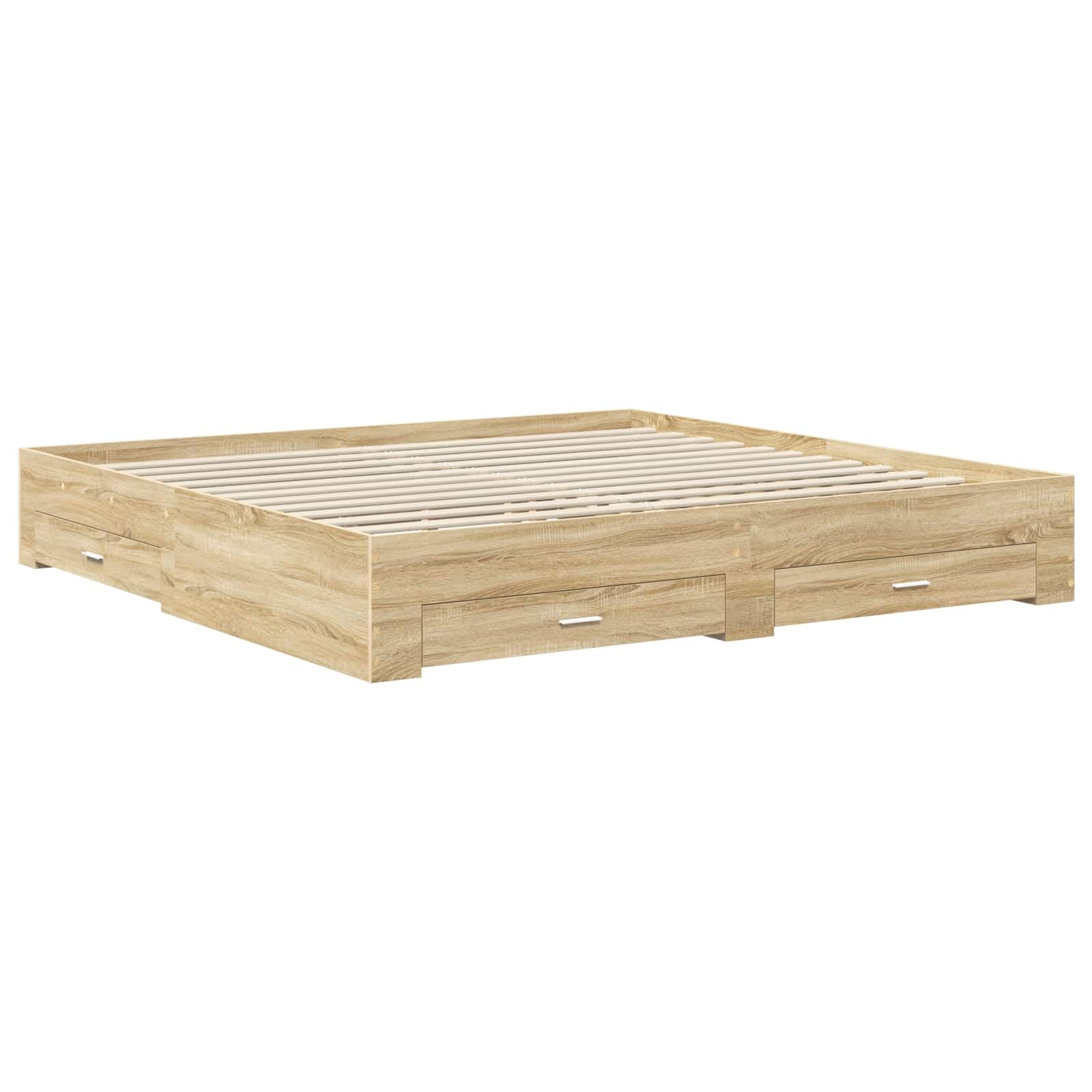 vidaXL Estructura de Cama con cajón con cabecera Madera contrachapada, Diseño de Dormitorio Moderno, soluciones de Almacenamiento, Cama Elegante, área de Descanso útil, Muebles con Estilo