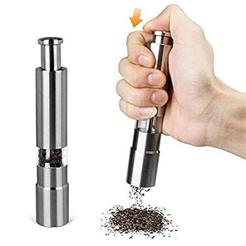 Rexmon Kitchen Mini Pepper Grinder Crusher Mill Stainless Steel Hand Thumb Press Set Machine with Stylish Design for Grinding Salt and Black Pepper Traditional Pepper Mill,Burr Mill (Silver,Pack of 1)-image-14