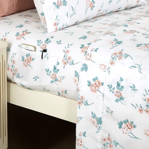 Elegant Comfort Softest and Coziest 6-Piece Sheet Set - 1500 Premium Hotel Quality Microfiber - Deep Pocket, Wrinkle Resistant 6-Piece Floral Bed Sheet Set, Full, Celia Pink