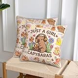 Oaspulse Capybara Throw Pillow Covers Set of 2, Soft 18x18 Inch Pillow Cases, Cute Capybaras Gifts for Girls, Home Decor for Living Room Bedroom Kids Room (Capybara 3)