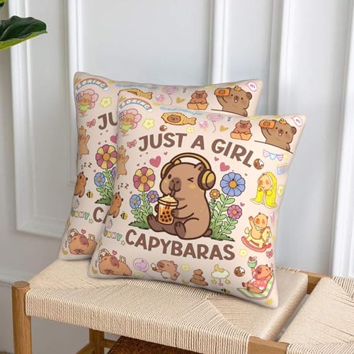 Oaspulse Capybara Throw Pillow Covers Set of 2, Soft 18x18 Inch Pillow Cases, Cute Capybaras Gifts for Girls, Home Decor for Living Room Bedroom Kids Room (Capybara 3)