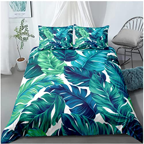 Feuilles Tropicales Ensemble Housse de Couette Nordique Ensemble de Linge de lit Enfants Adultes literie en Microfibre Housse de Couette et taie d'oreiller 140x220cm Single Cover