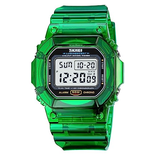 Montre numérique transparente étanche RNONDRY mixte avec alarme