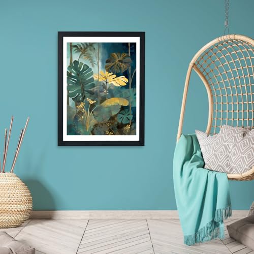 Impression Monstera encadrée Canopy Light II Spiffing Prints jaune bleu