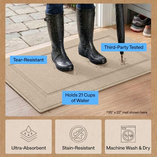 Image of GORILLA GRIP Indoor Door Mat, Rubber Backing Entry Rug 72x24, Beige