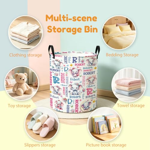 Image of Custom Elephant Laundry Hamper, Personalized Laundry Basket with Name, Customized Dirty Clothes Basket for Clothes Toy Bathroom Bedroom Storage,S-16.5 inchX 13.8 inch