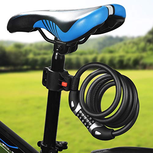 Leichten Bike Lock, 5 Digit Resettable Combination Coiling Cable Lock For Bicycle Outdoors,4 Feet Long High Security With Mounting Bracket Heavy Duty Anti Theft 1/2 Inch Diameter #TOP6
