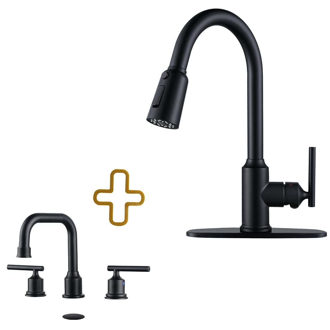 Jnfidosr Black Two Handles Widespread 8 Inch Bathroom Faucet And Kitchen Faucets With Pull Down Sprayer