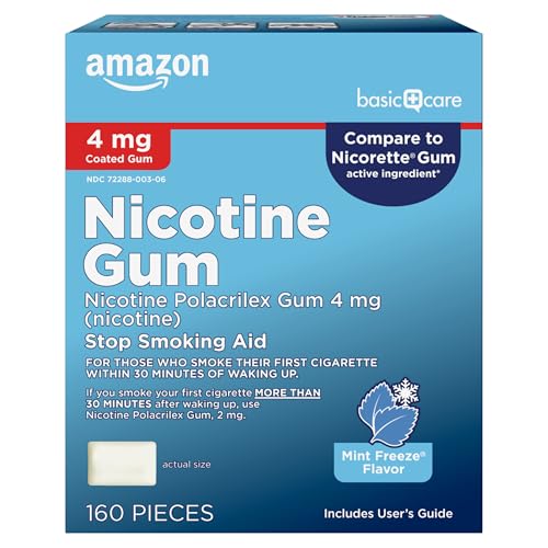 Amazon Basic Care Coated Nicotine Polacrilex Gum 4 mg Mint Freeze Flavor Stop Smoking Aid Nicotine Replacement Therapy Reduces Withdrawal Symptoms 160 Count