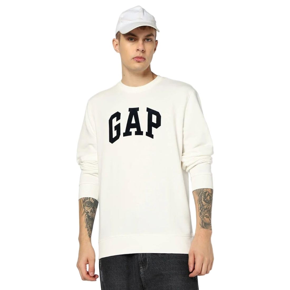 gap Men Logo Crew Neck Full Sleeve Sweatshirt, Off White, m-picture-13