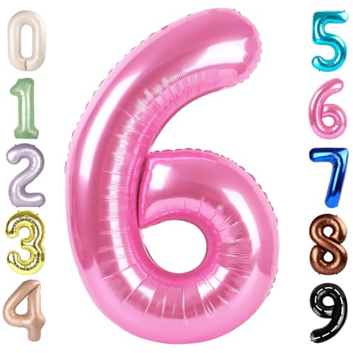 Image of 6 Balloon Numbers Birthday Decorations, 40In Pink Balloons for Men Women | Eye-catching Appearance, Perfect Decorative Centerpieces, Convenient Self-sealing Structure, Widely for Various Occasions