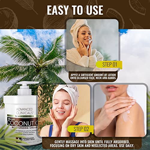 Advanced Clinicals Coconut Oil Cream Face & Body Anti Aging Moisturizing Skin Care Lotion, Intense Firming Coconut Oil Moisturizer Skincare Balm For Age Spots, Dry Skin & Sun Damaged Skin, Large 16Oz #TOP3