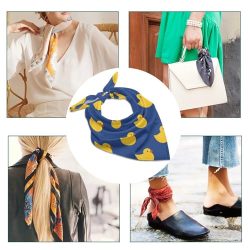 Yellow Rubber Ducks Pattern Fashion Head Scarf for Women Silk Like Bandana Kerchief Satin Square Scarves Gifts4