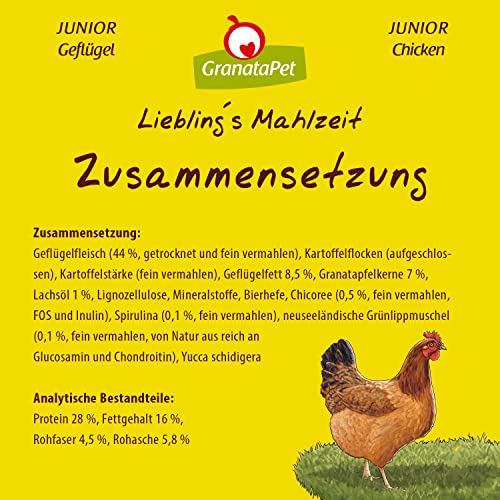 GranataPet Liebling's Mahlzeit Geflügel Junior, 1,8 kg, Trockenfutter für Hunde, Hundefutter ohne Getreide & ohne Zuckerzusätze, Alleinfuttermittel