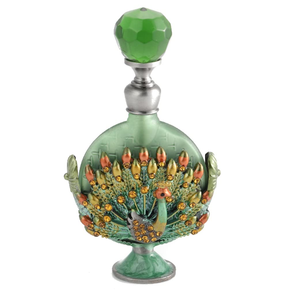 Klasyczna butelka z perfumami 7 ml pusta butelka na perfumy Paw metalowa wkładka Szklane pojemniki na butelki wielokrotnego użytku s (kolor: różowy, rozmiar: 9 * 5 cm) (Color : Green, Size : 9 * 5cm)